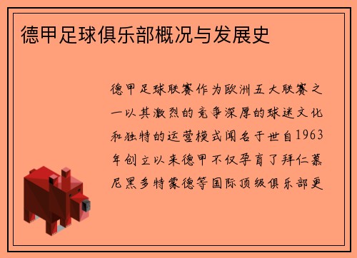 德甲足球俱乐部概况与发展史